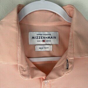 Mizzen + Main Leeward Collection Trim Fit Mens Size Medium Orange Gingham Check